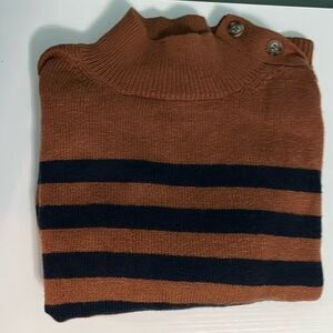 Loft large orange and navy striped sweater with button detailing